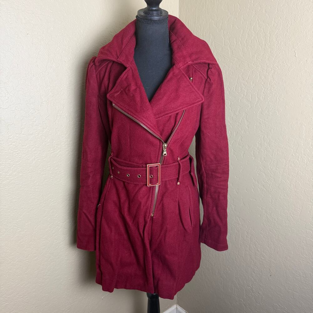 Kenneth Cole New York Women’s Size 10 Burgundy Wool Blend Belted Trench Coat